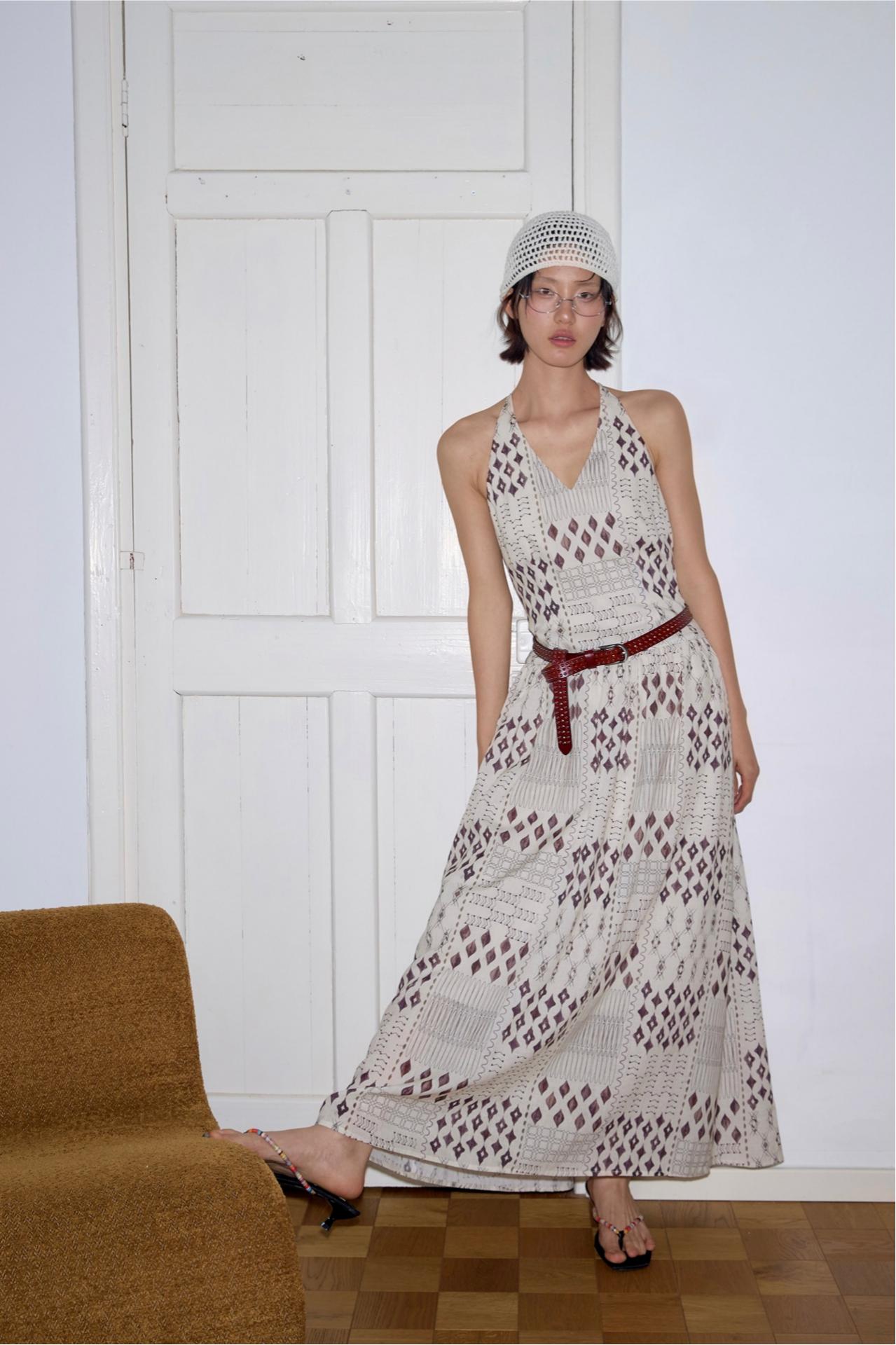 Boho Ramie Halter Neck Dress