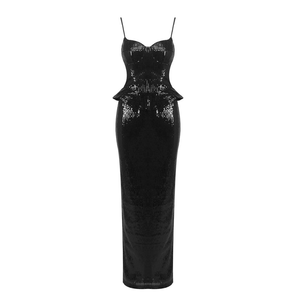 Sleeveless sequined slip dress