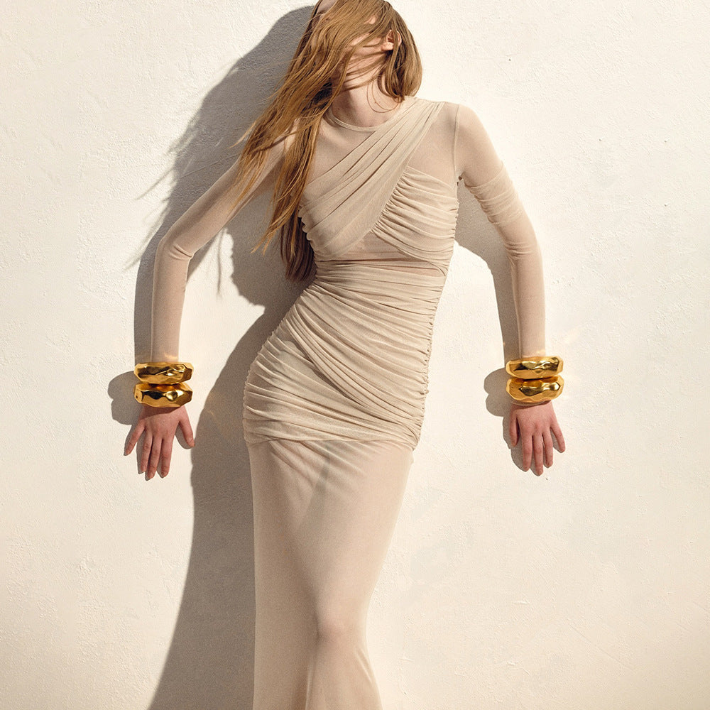 Sheer mesh pleated dress