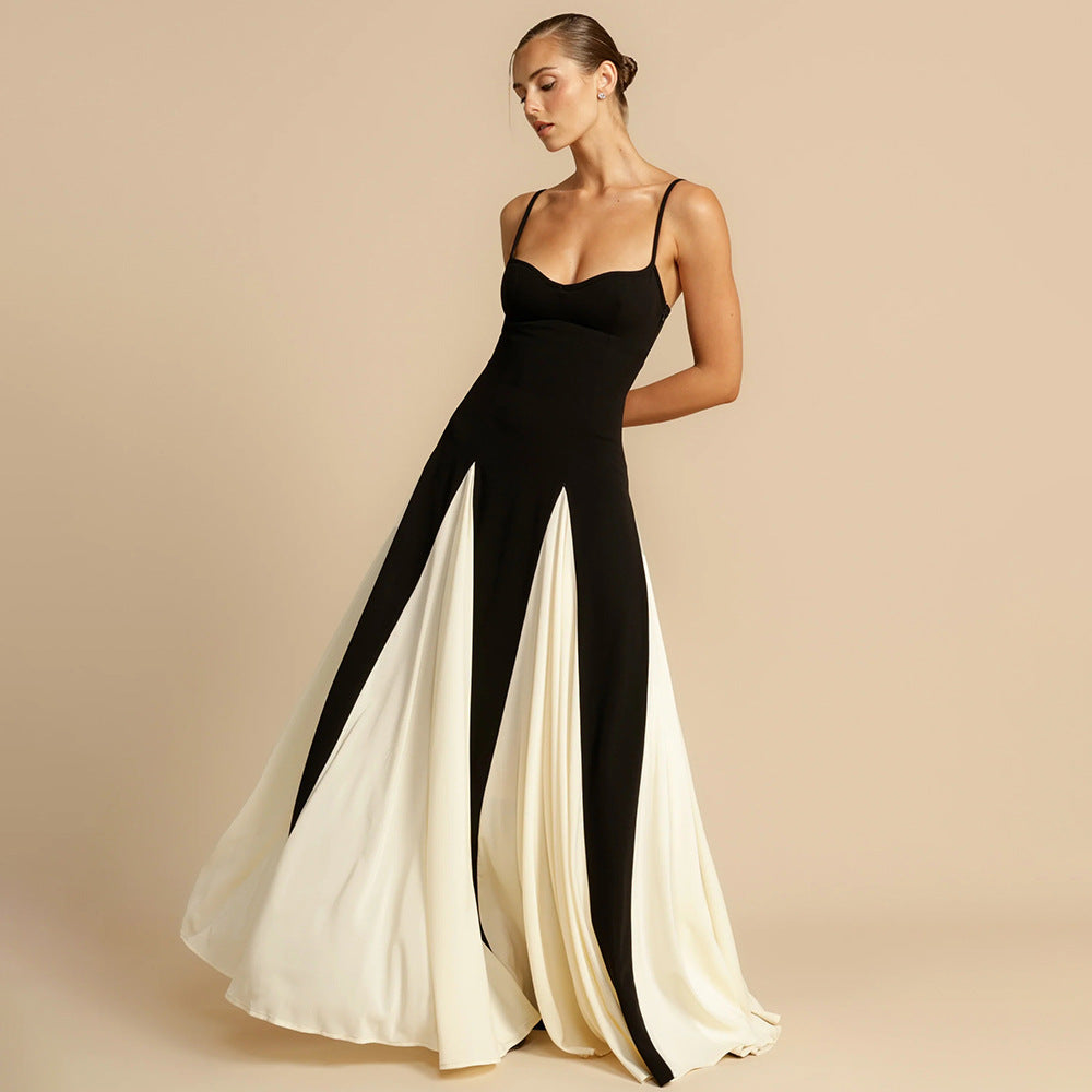 Summer color-blocked chiffon dress