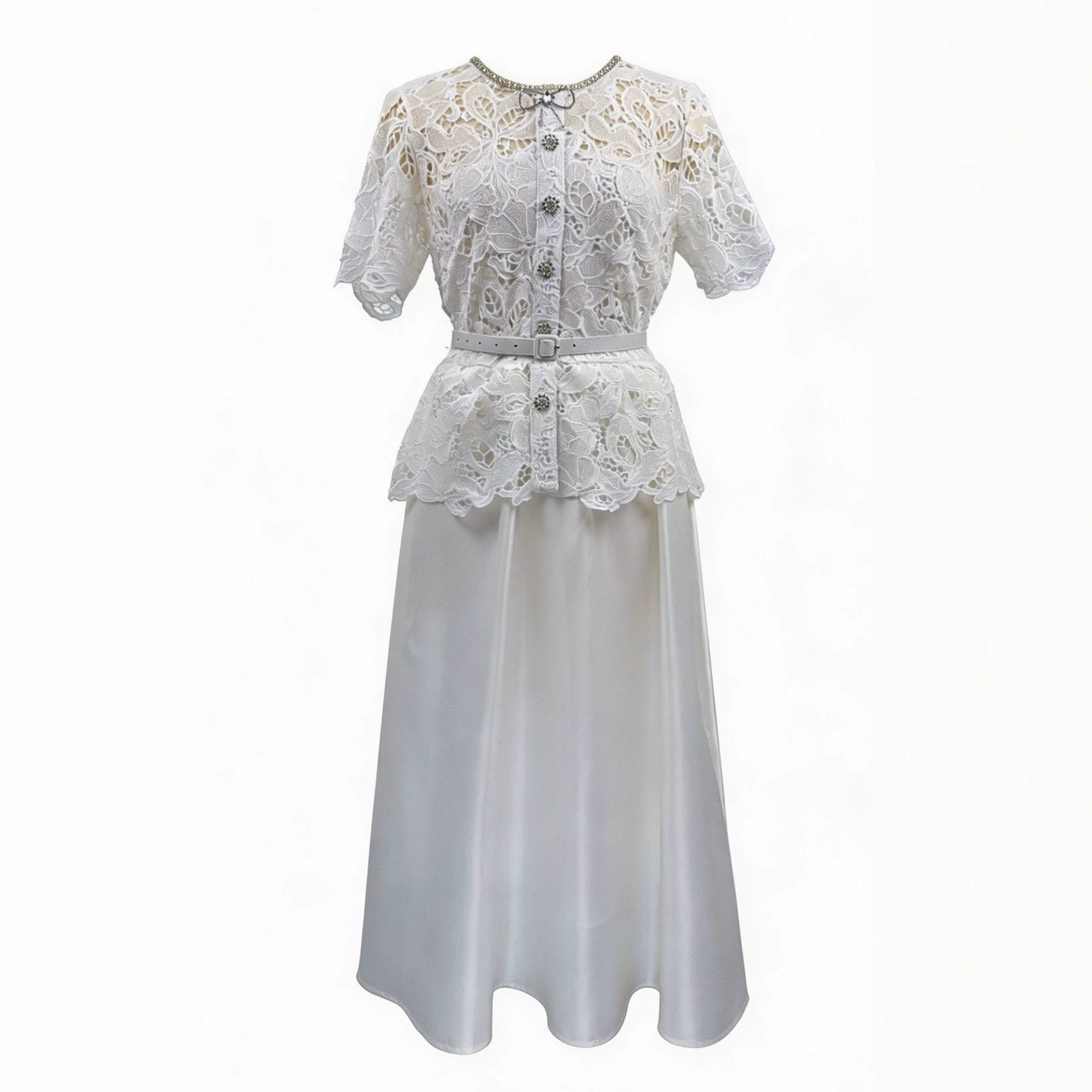 Elara Lace Satin Maxi White Dress