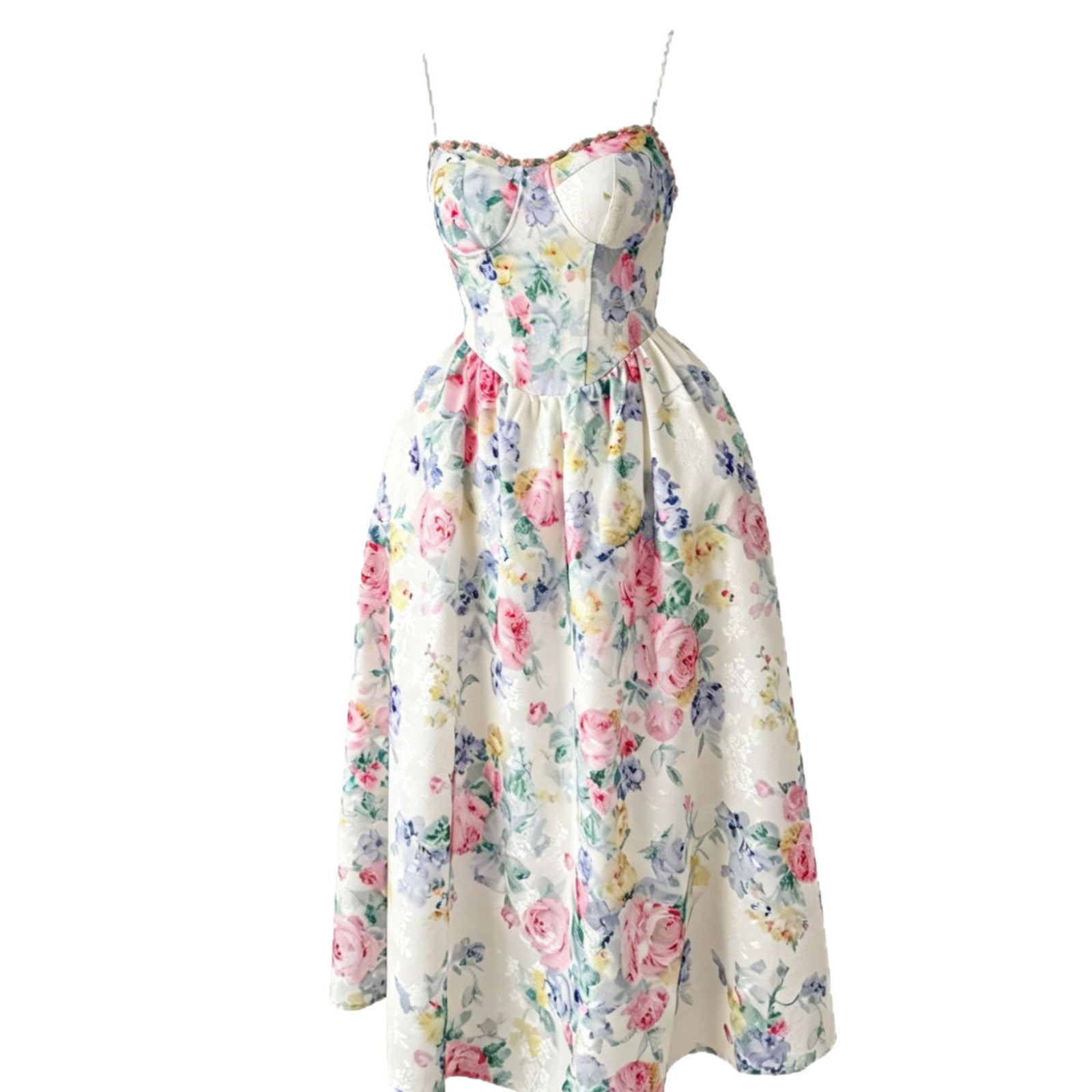 Floral Corset Bustier Midi Dress