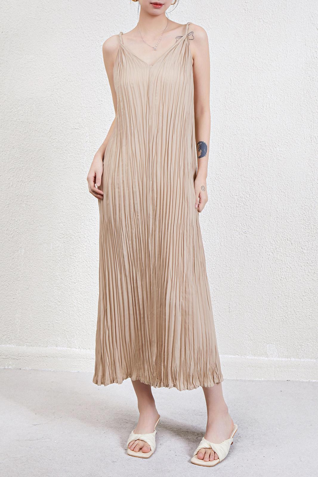 Draped Flowy Ruched Spaghetti Strap Maxi Dress