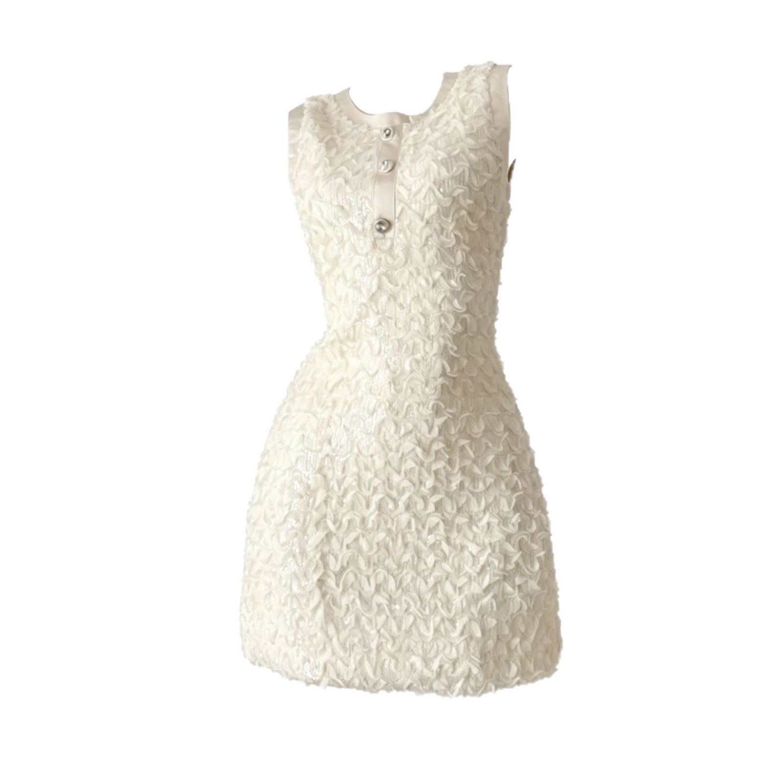 Cream Pearl Button Textured Mini Dress