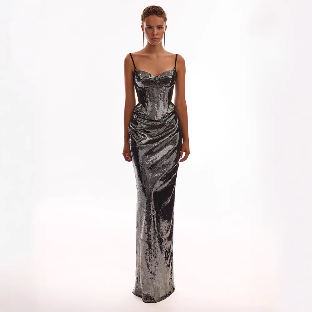 Sleeveless sequined slip dress