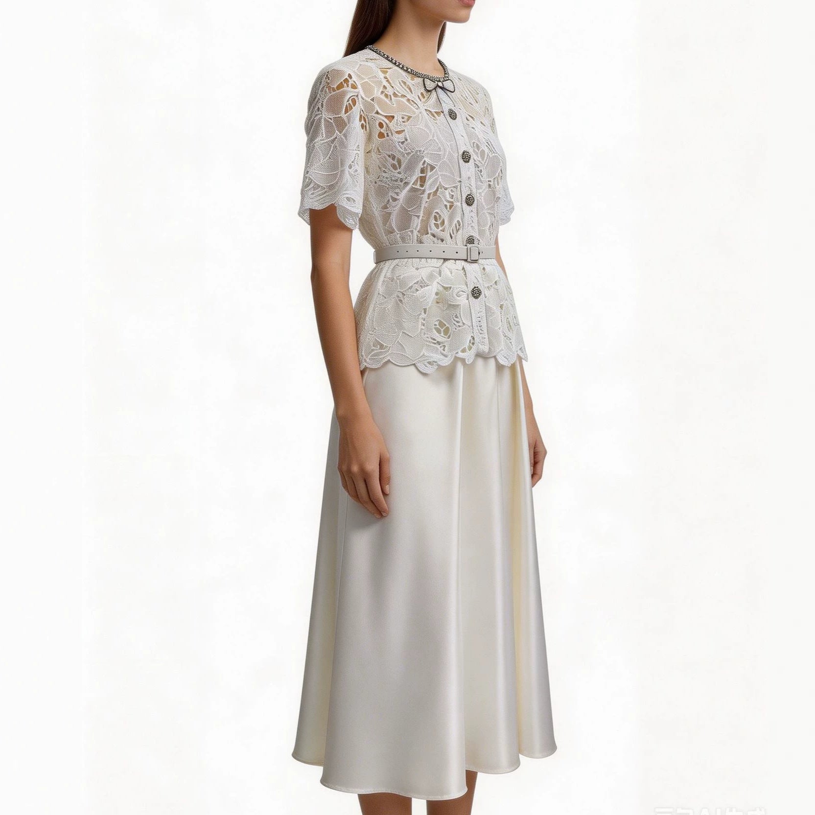 Elara Lace Satin Maxi White Dress