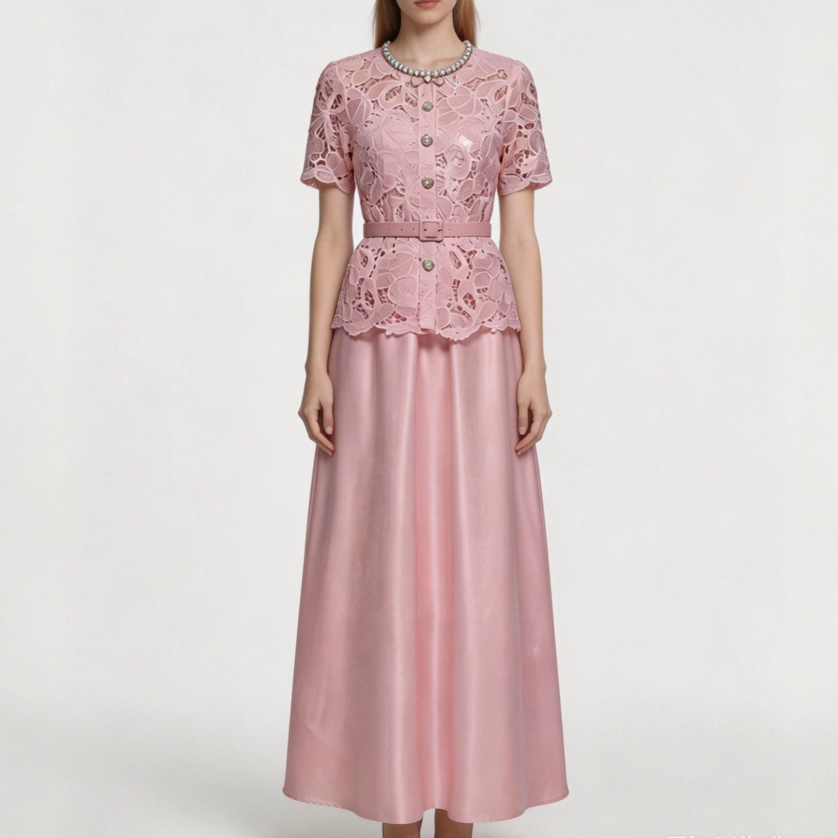 Elara Lace Satin Maxi Dress
