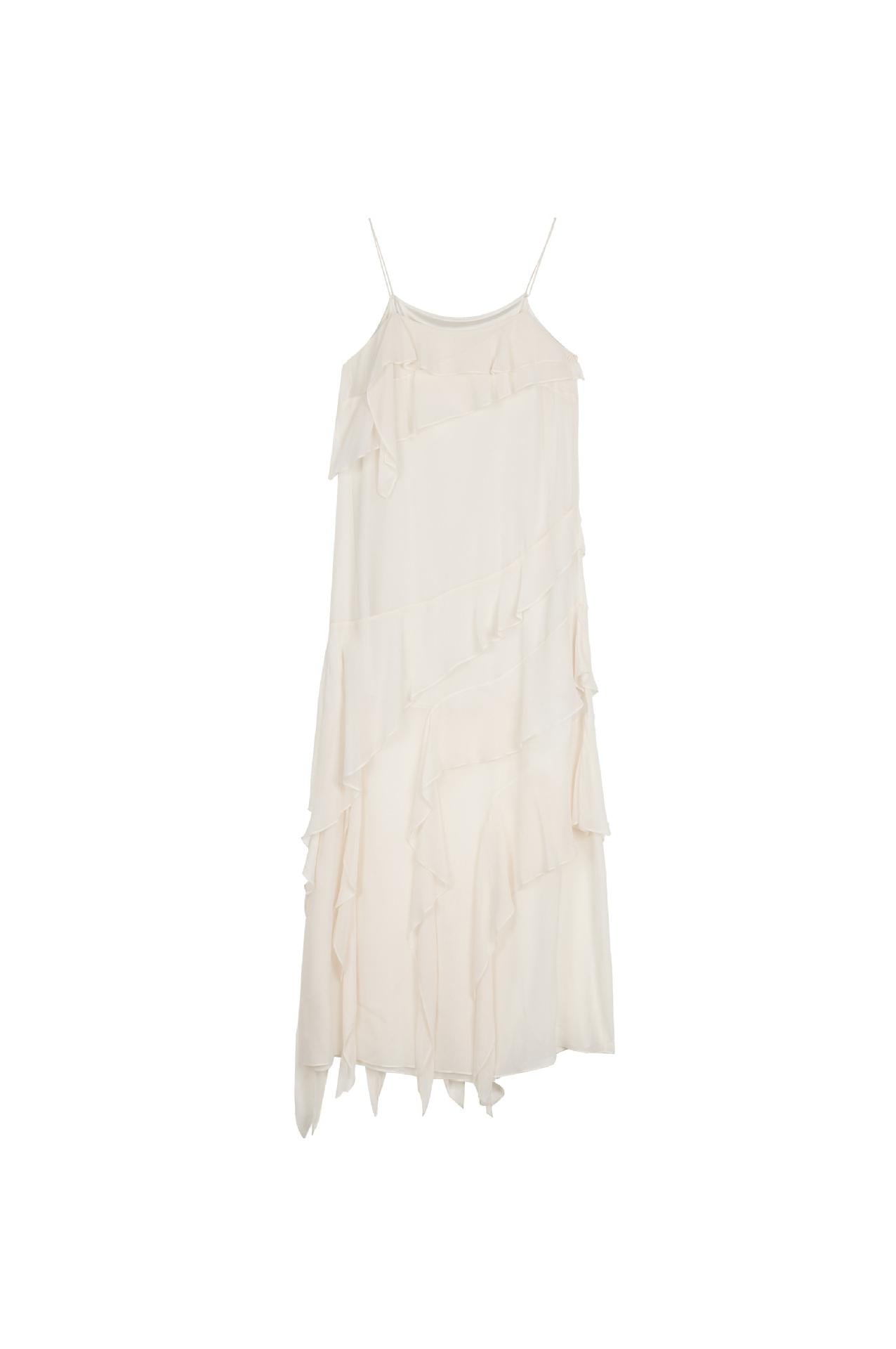 Royale bias-cut white slip dress with flounce hem