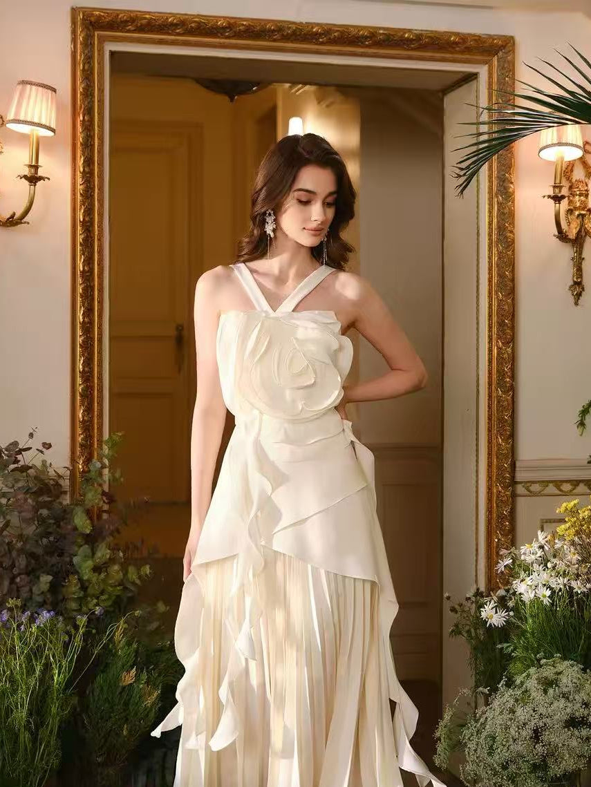 Rosette Ruffle Maxi Dress