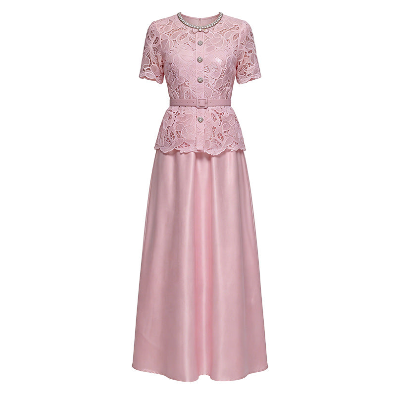 Elara Lace Satin Maxi Dress