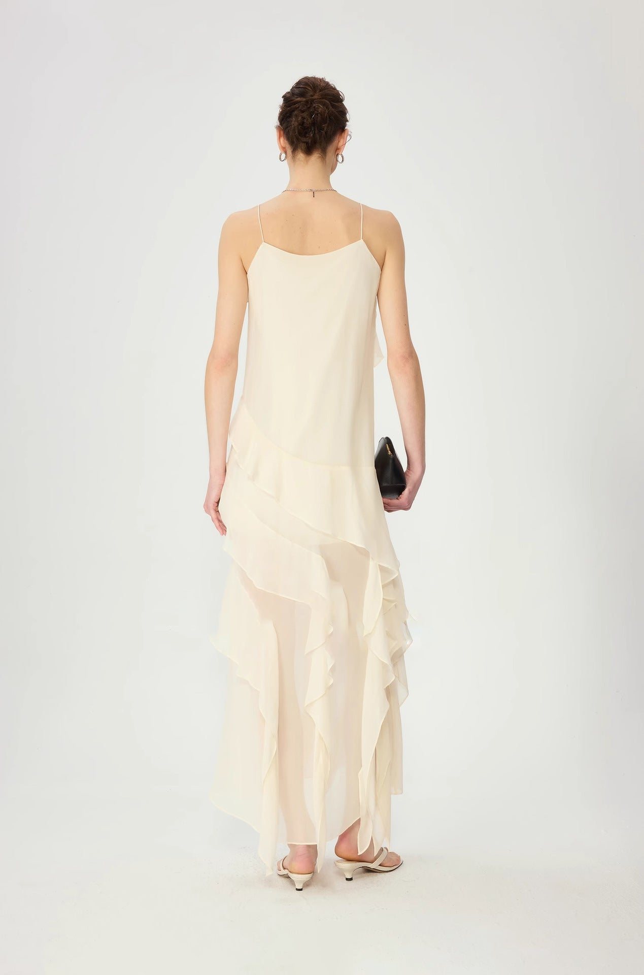 Royale bias-cut white slip dress with flounce hem