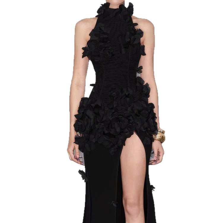 3D floral backless dress