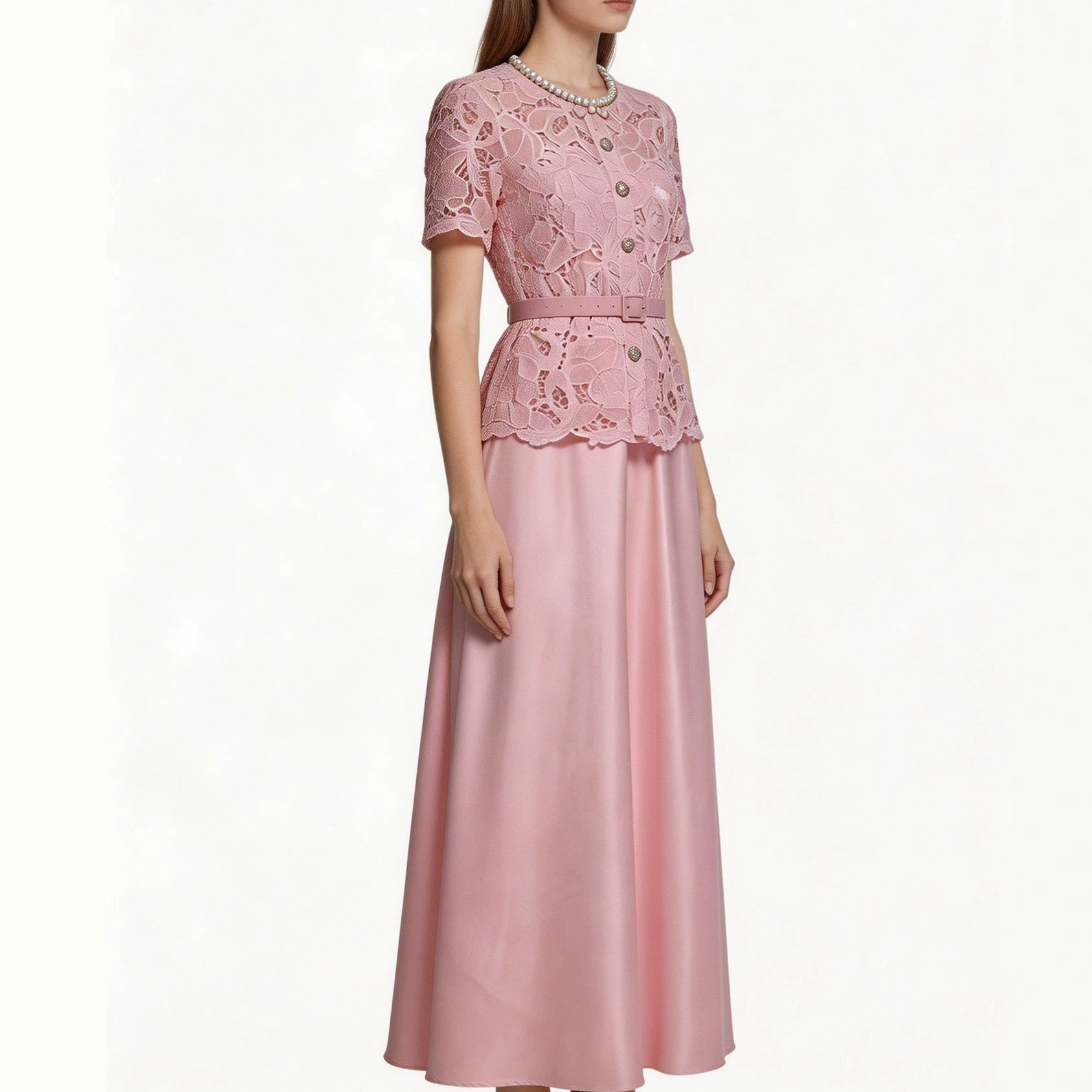 Elara Lace Satin Maxi Dress