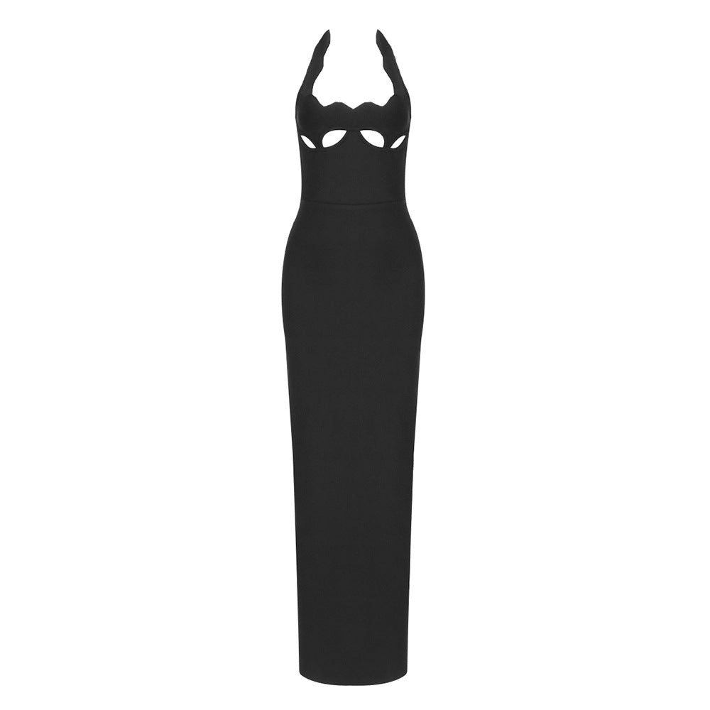 Retro French black long dress