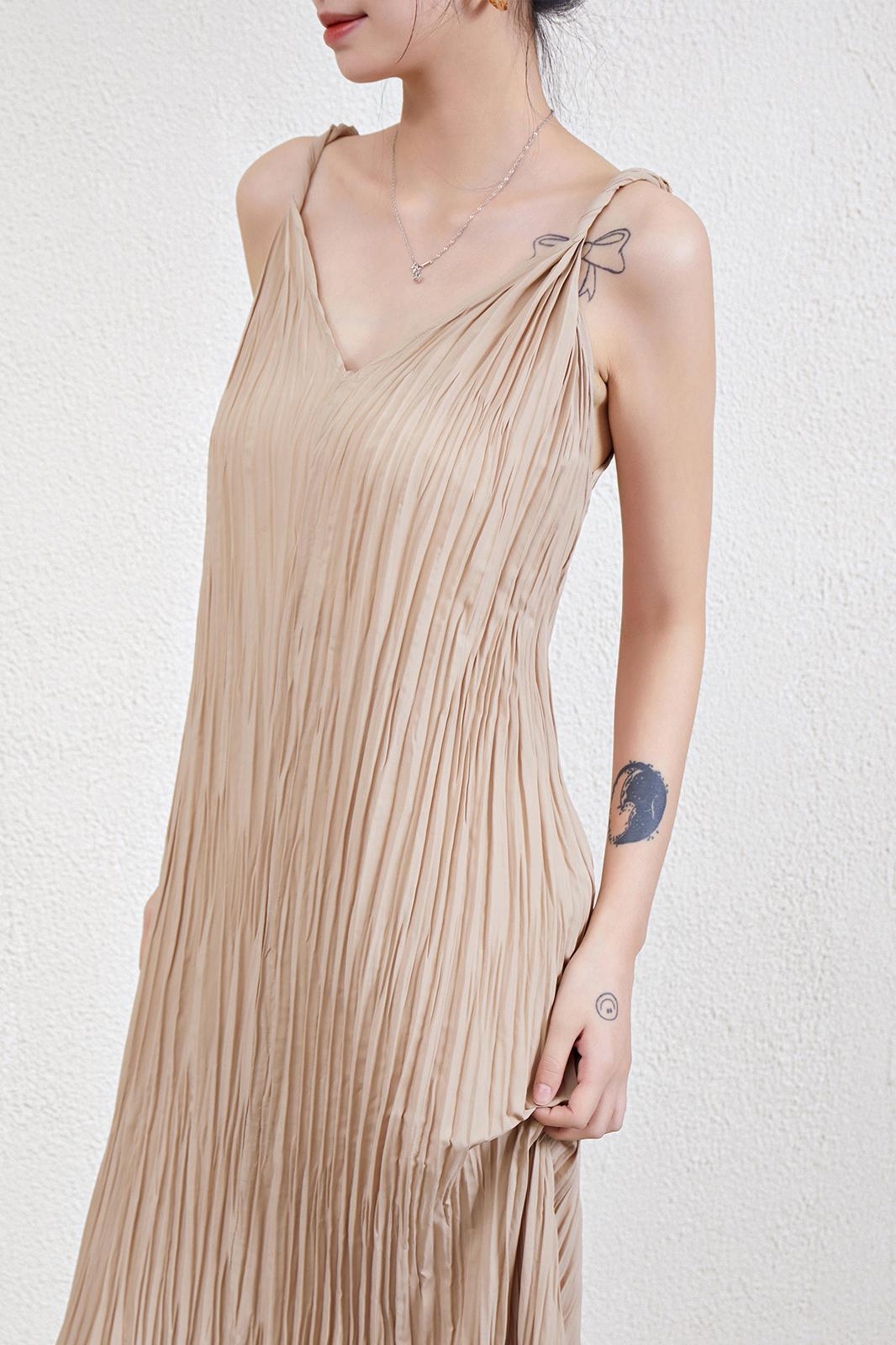 Draped Flowy Ruched Spaghetti Strap Maxi Dress