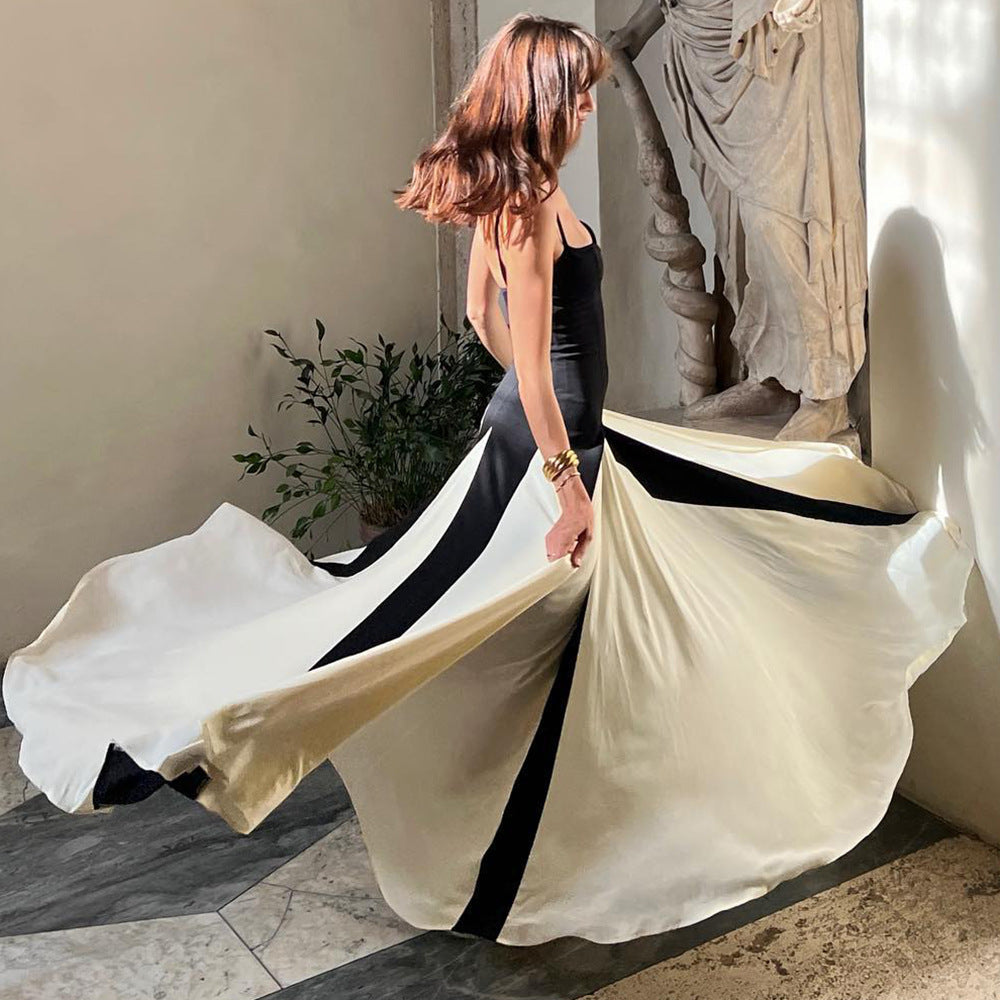 Summer color-blocked chiffon dress
