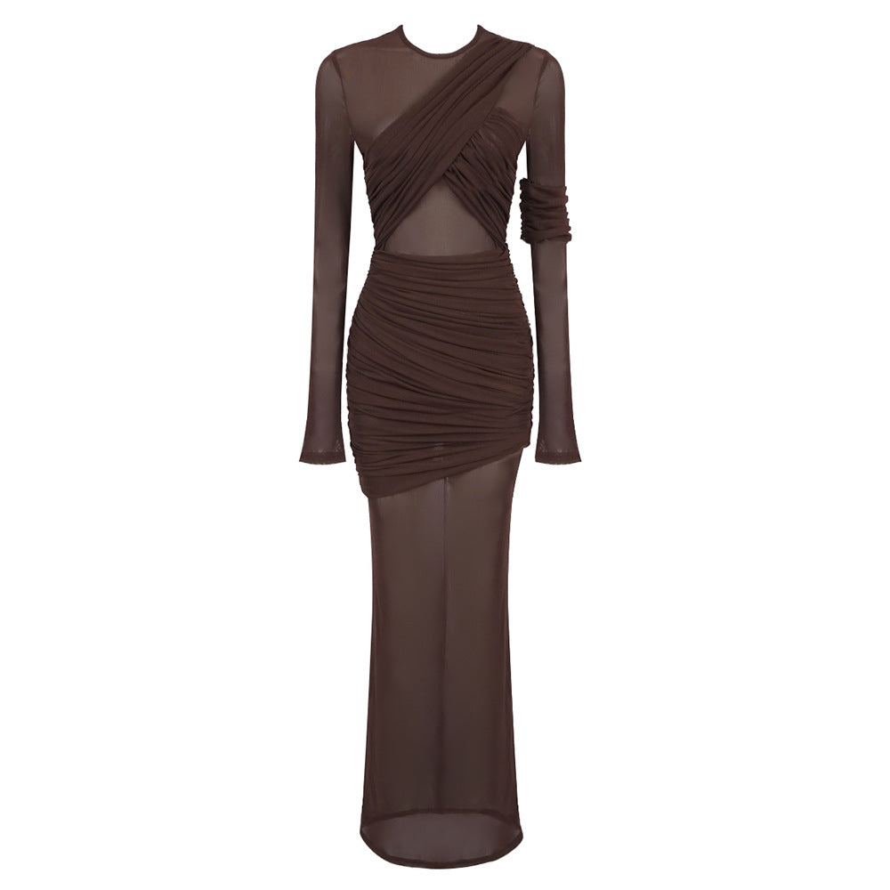 Sheer mesh pleated dress