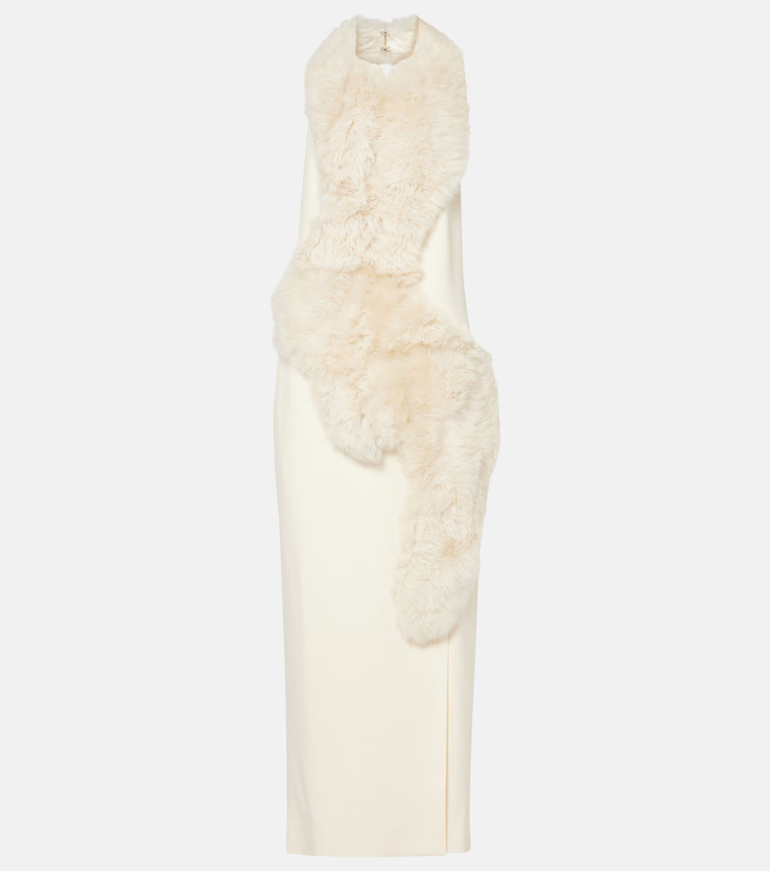 Shearling-trimmed cady midi dress