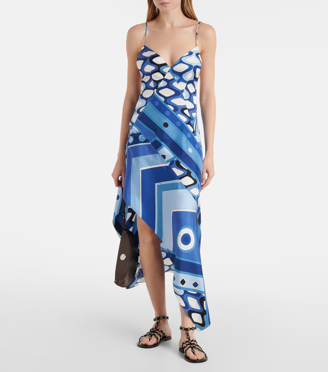 Vivara asymmetric silk satin midi dress