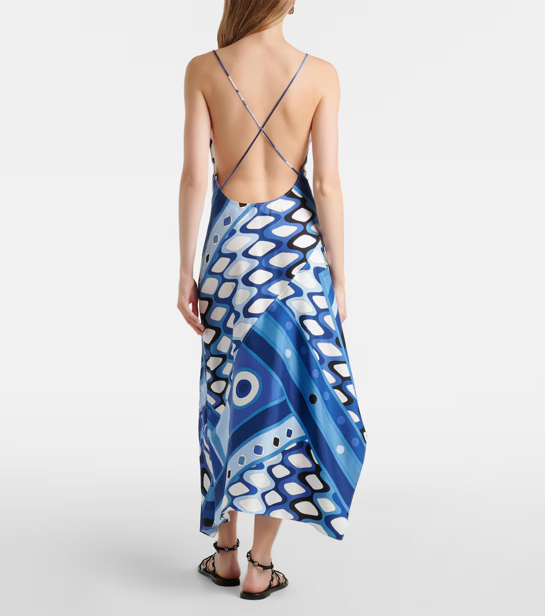 Vivara asymmetric silk satin midi dress