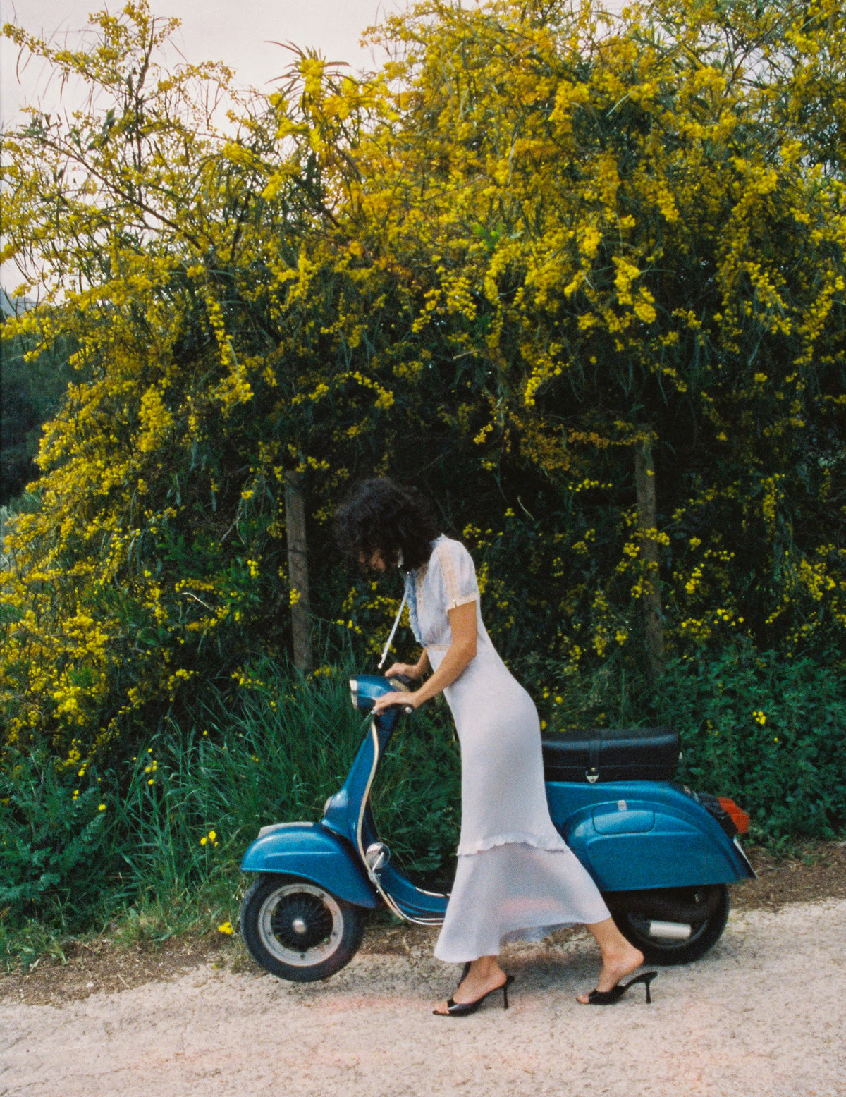 Blue Viscose Lace Midi Dress