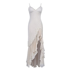 HOUSE OF CB Santana Hand-Beaded Slit Flared Dress - Cream 1