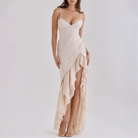 HOUSE OF CB Santana Hand-Beaded Slit Flared Dress - Cream 3
