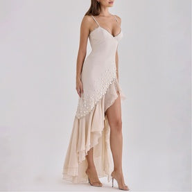 HOUSE OF CB Santana Hand-Beaded Slit Flared Dress - Cream 7