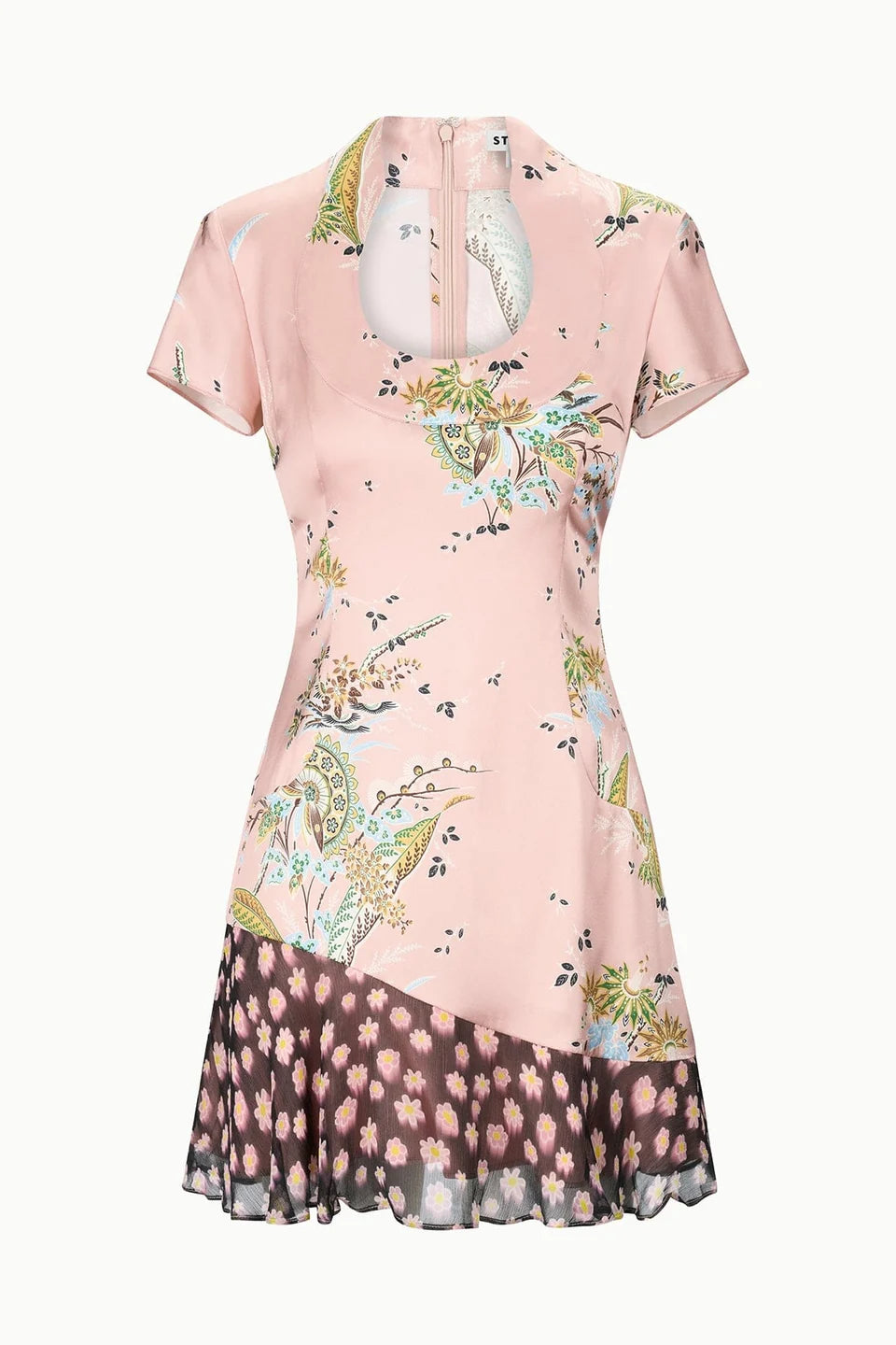 STAUD RAE SILK DRESS TAPESTRY ROSE MULTI