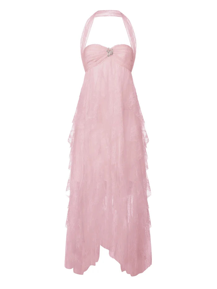 Aurora Halter Lace Pink Dress | Nana Jacqueline