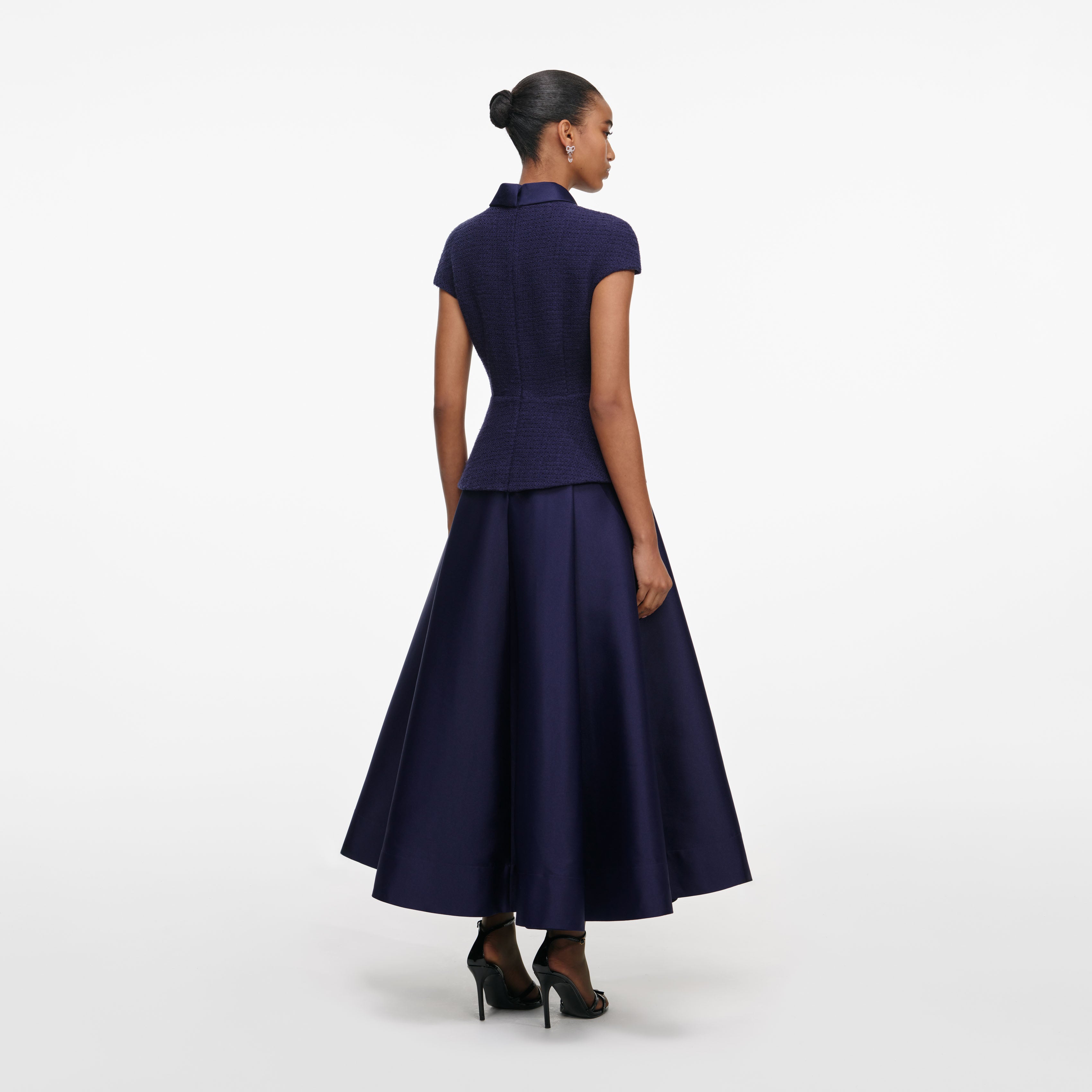 Navy Boucle Taffeta Midi Dress 3