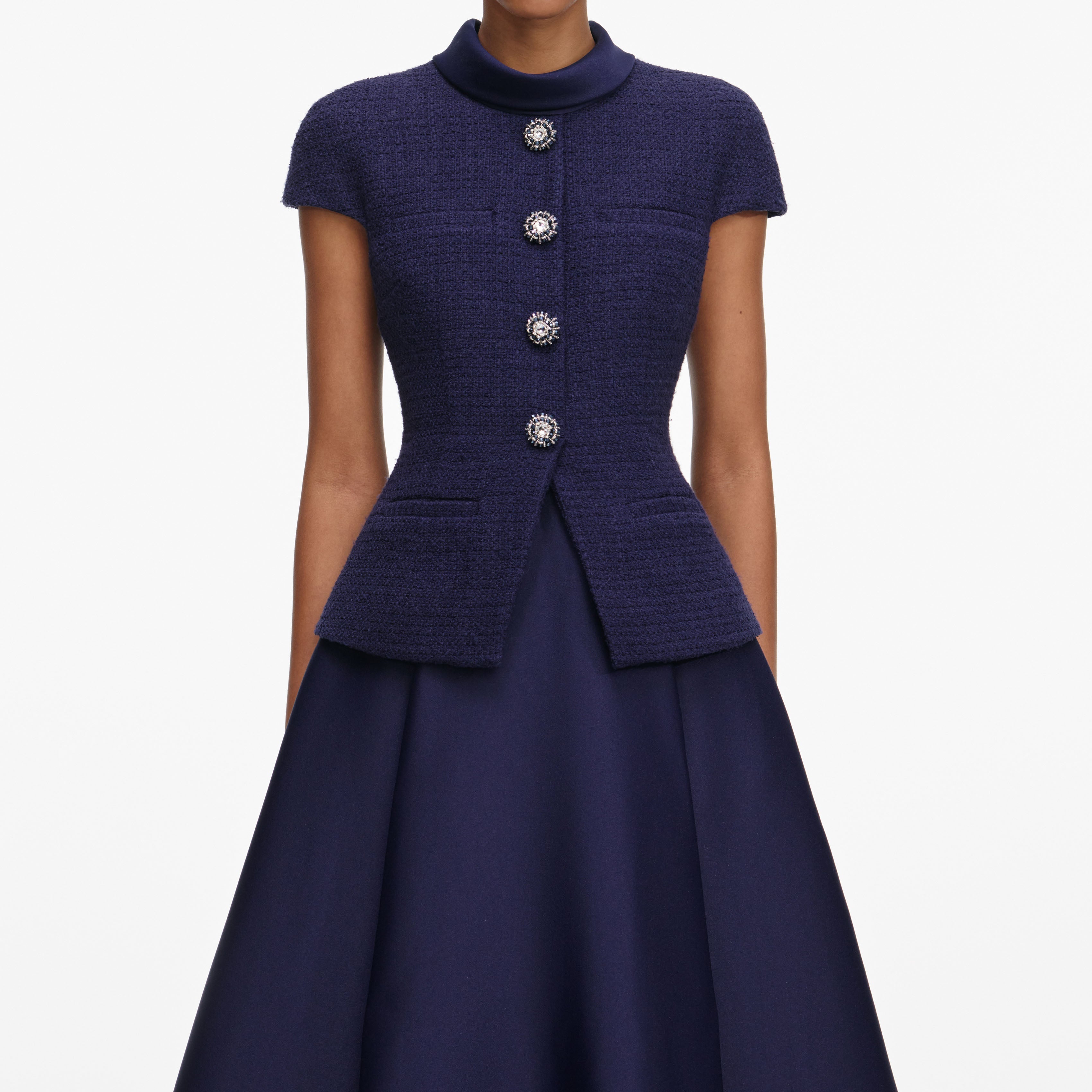 Navy Boucle Taffeta Midi Dress 4