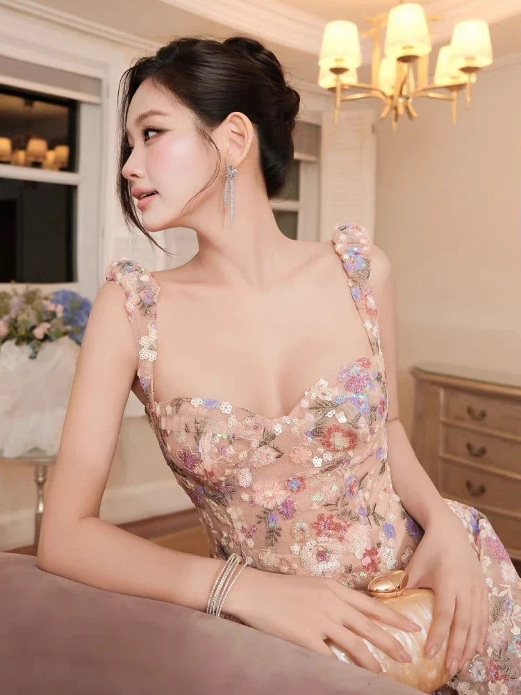 Floral Embroidery Sequins Mini Dress