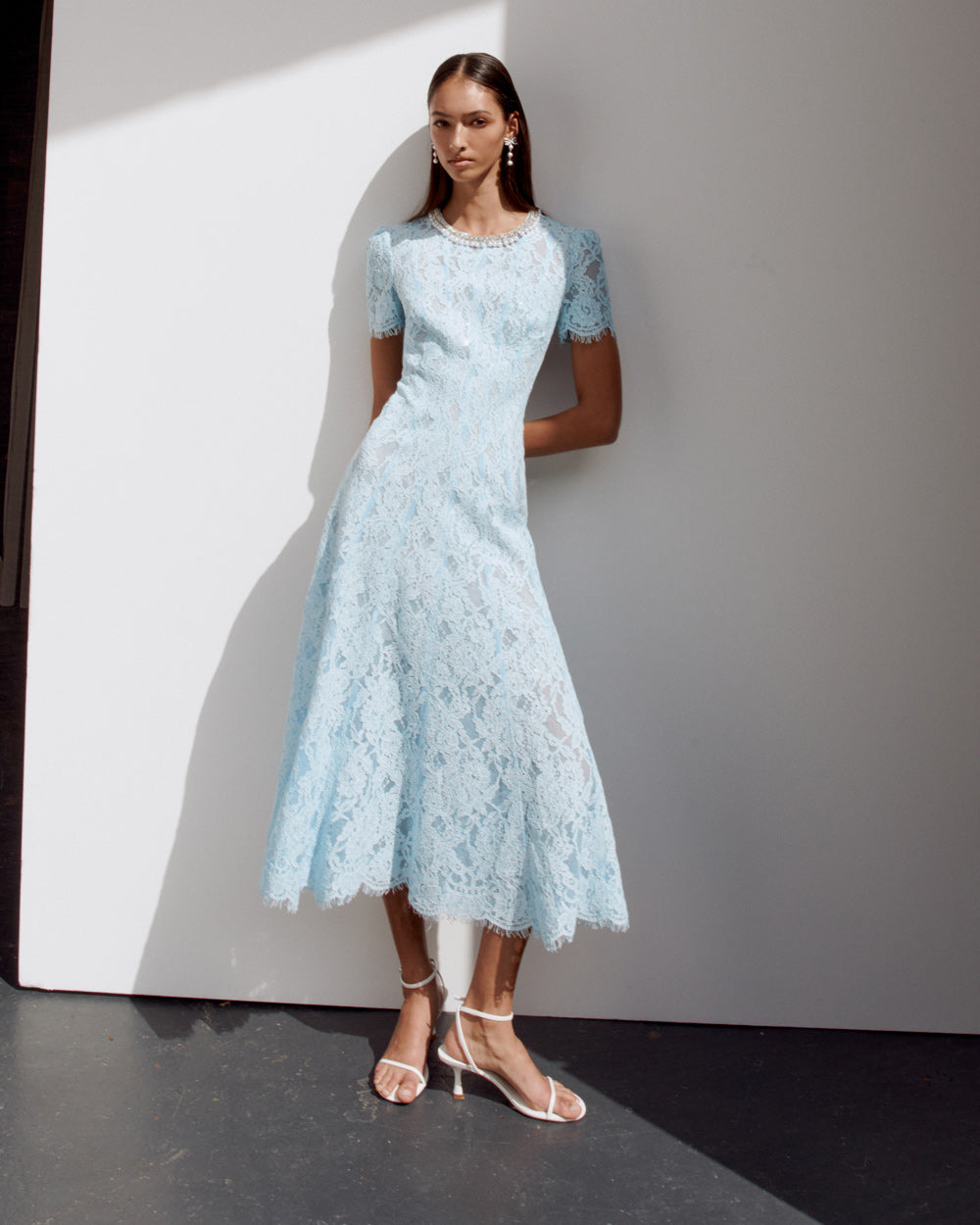 Blue Lace Embellished Midi Dress