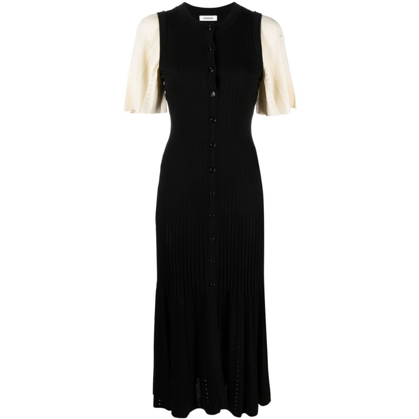 Sandro Mendia Mixed Media Button Front Midi Dress