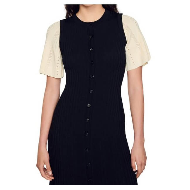 Sandro Mendia Mixed Media Button Front Midi Dress