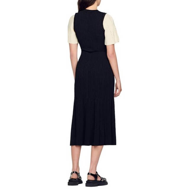Sandro Mendia Mixed Media Button Front Midi Dress