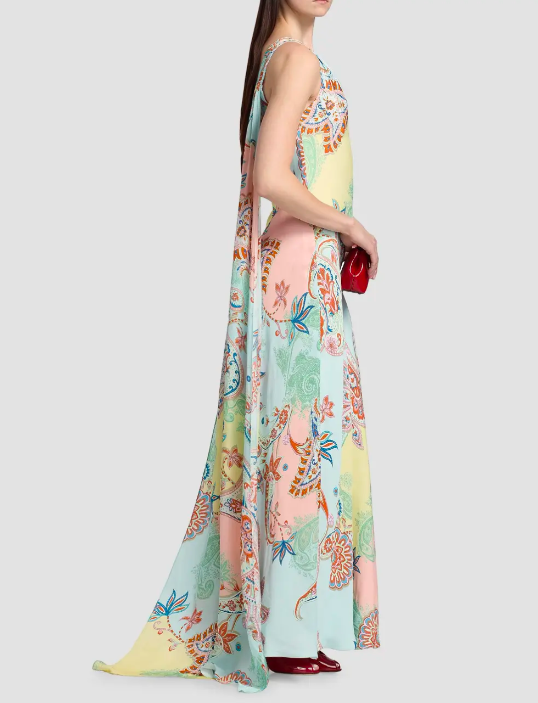 Hemant & Nandita One-Shoulder Sash Paisley Maxi Dress