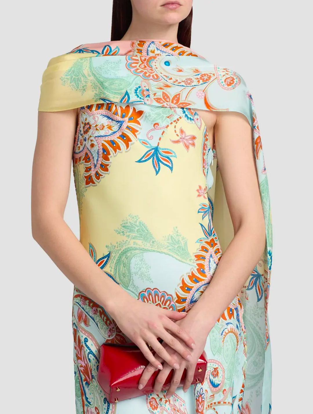 Hemant & Nandita One-Shoulder Sash Paisley Maxi Dress