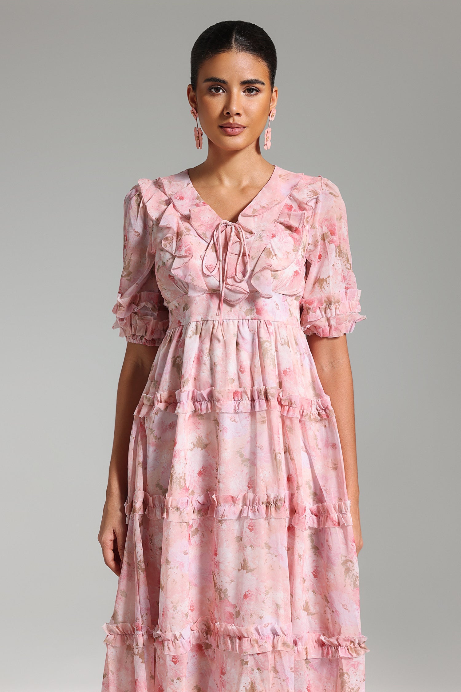 Tanya Puff Sleeves Floral Midi Dress