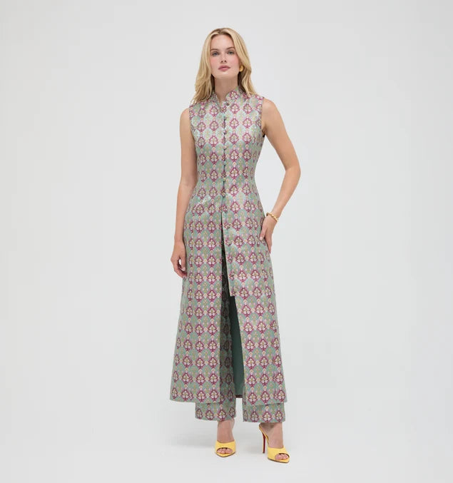The Justina Dress - Baroque Diamond Block Berry/Green
