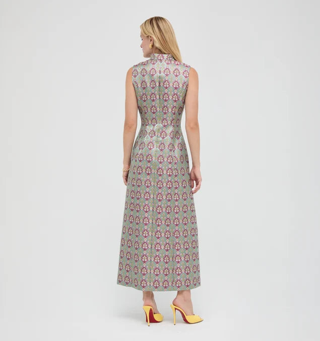 The Justina Dress - Baroque Diamond Block Berry/Green