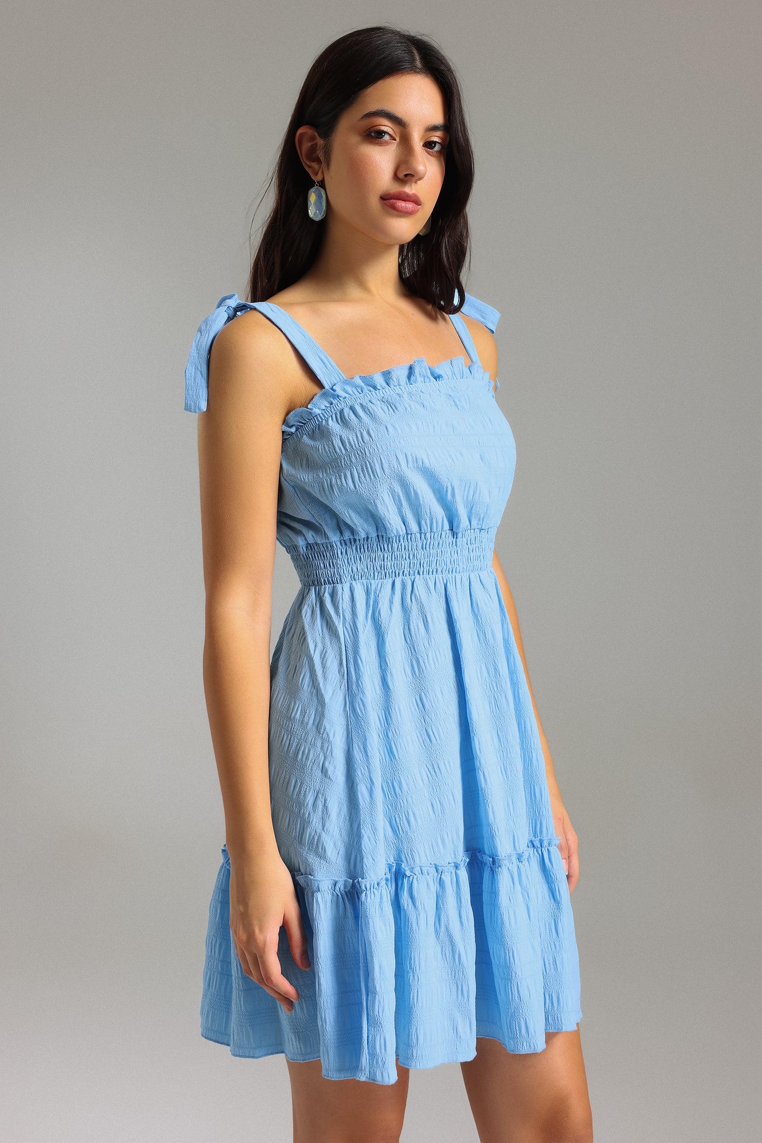 Vinly Halter Ruffle Mini Dress - Blue