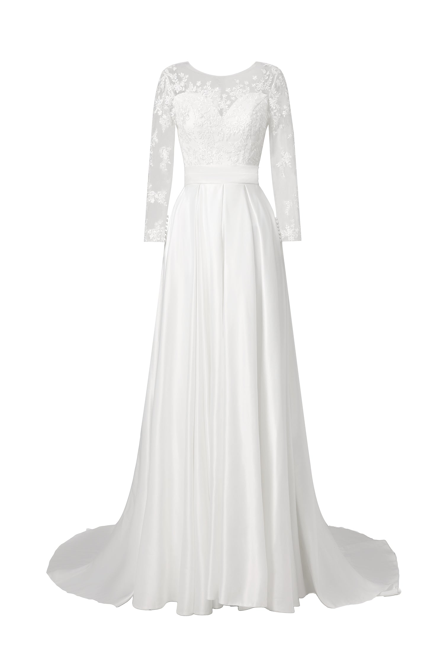 Derlyn Round-neck long-sleeved lace maxi wedding dress