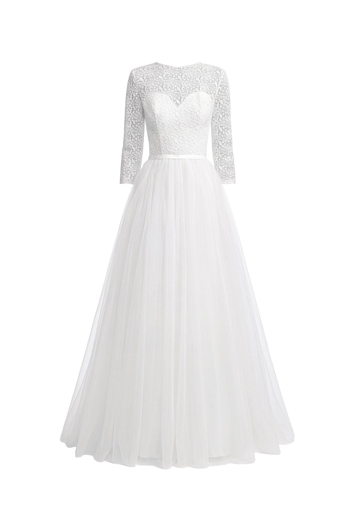 Lace tulle long-sleeved long-length wedding dress