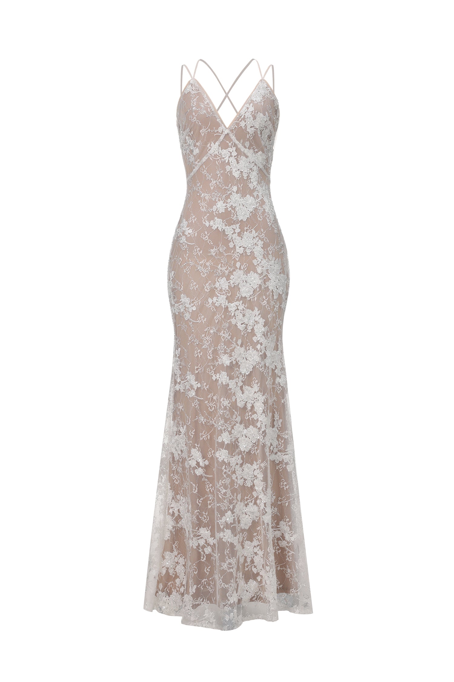 Thea Sling V-neck Sequins Lace maxi wedding dress