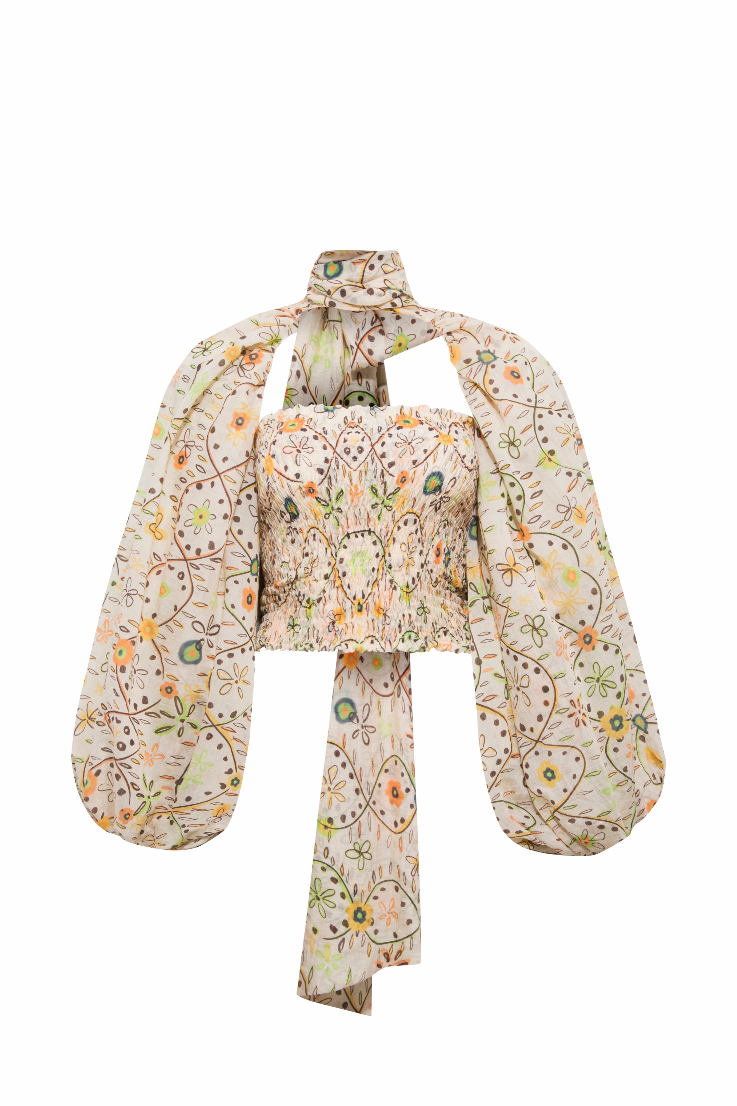 MARIS Printed organza top with voluminous sleeves