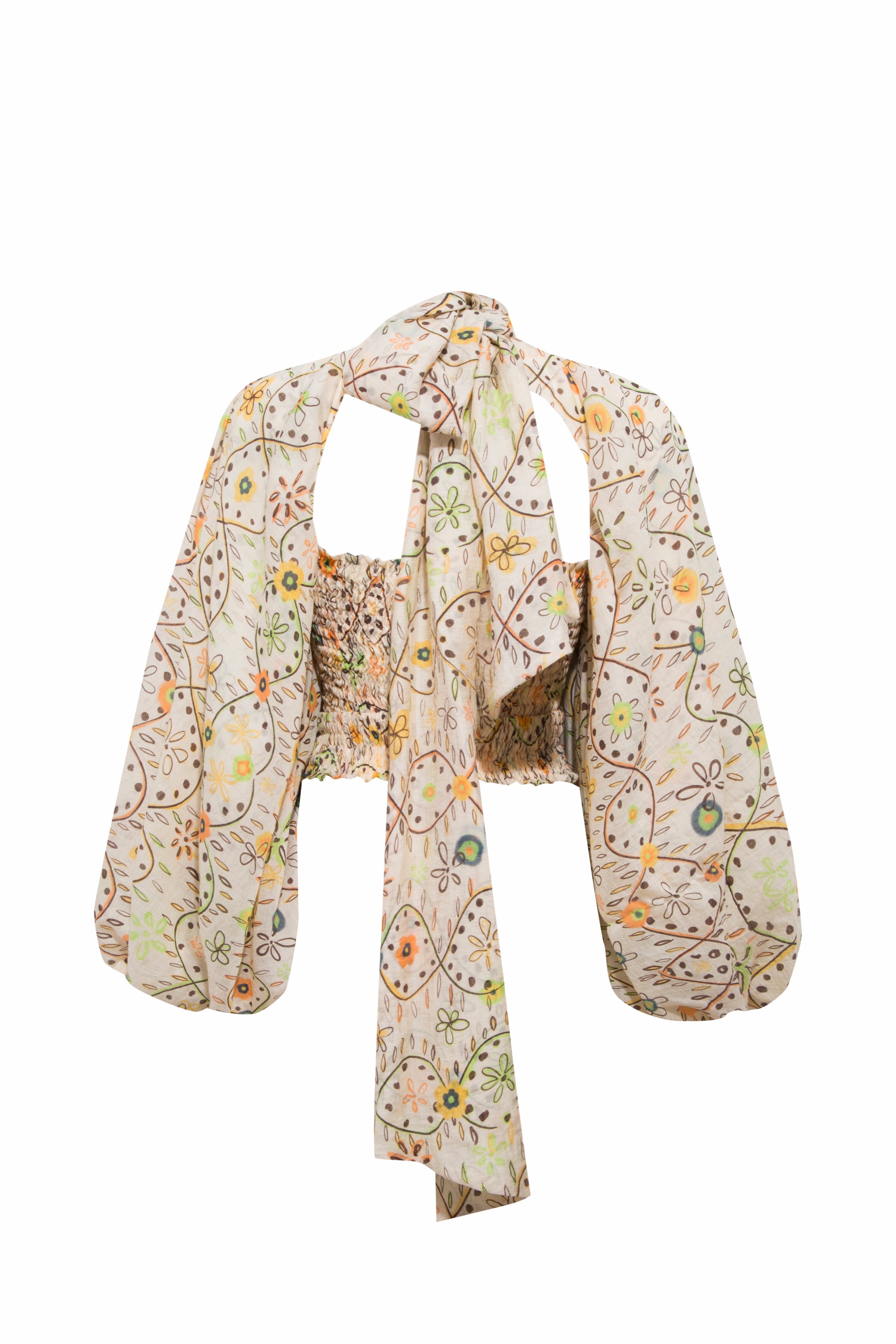 MARIS Printed organza top with voluminous sleeves