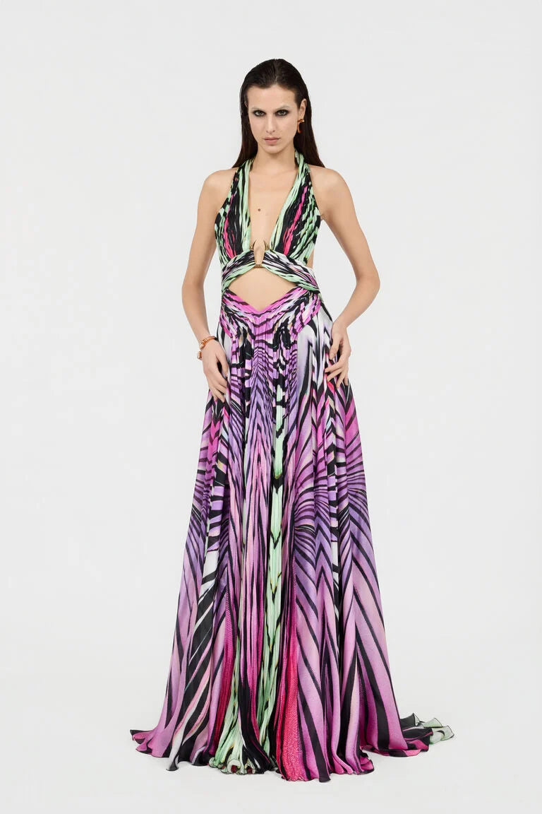 Maxikleid aus Seide mit Ray of Paradise-Print