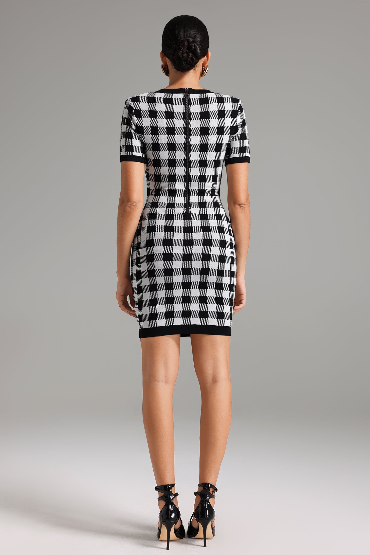 Yaloru Plaid Knitted Mini Dress